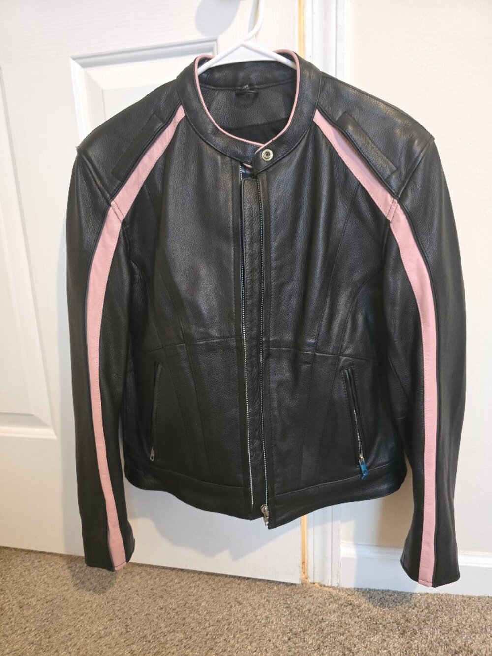 Black leather biker jacket